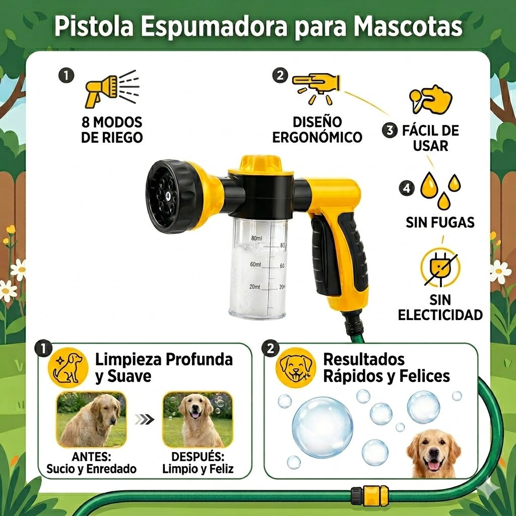 Pistola espumadora para baño de mascotas
